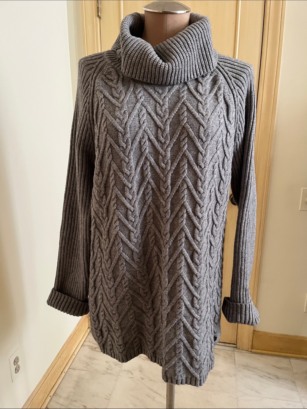 ROYAL ROBBING Fisherman Preppy Winter Mixed Knit Grey Cable Knit Sweater SZ XL